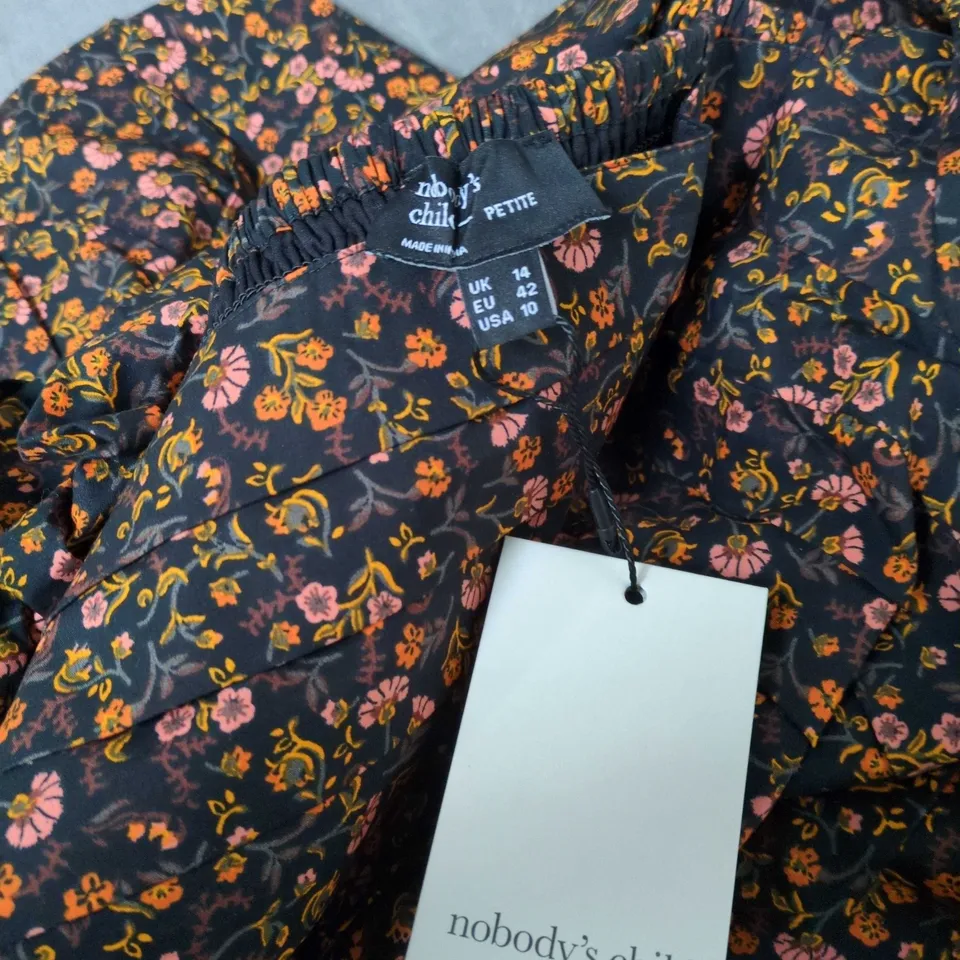 NOBODY'S CHILD FLORAL PUFF-SLEEVE TOP – UK 14 PETITE (EU 42, USA 10)