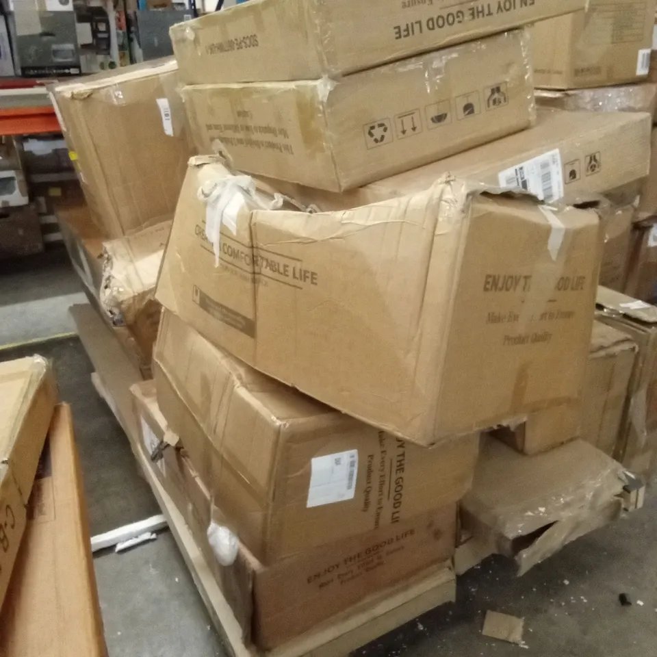 PALLET OF ASSORTED INCOMPLETE FURNITURE PARTS AND PIECES 