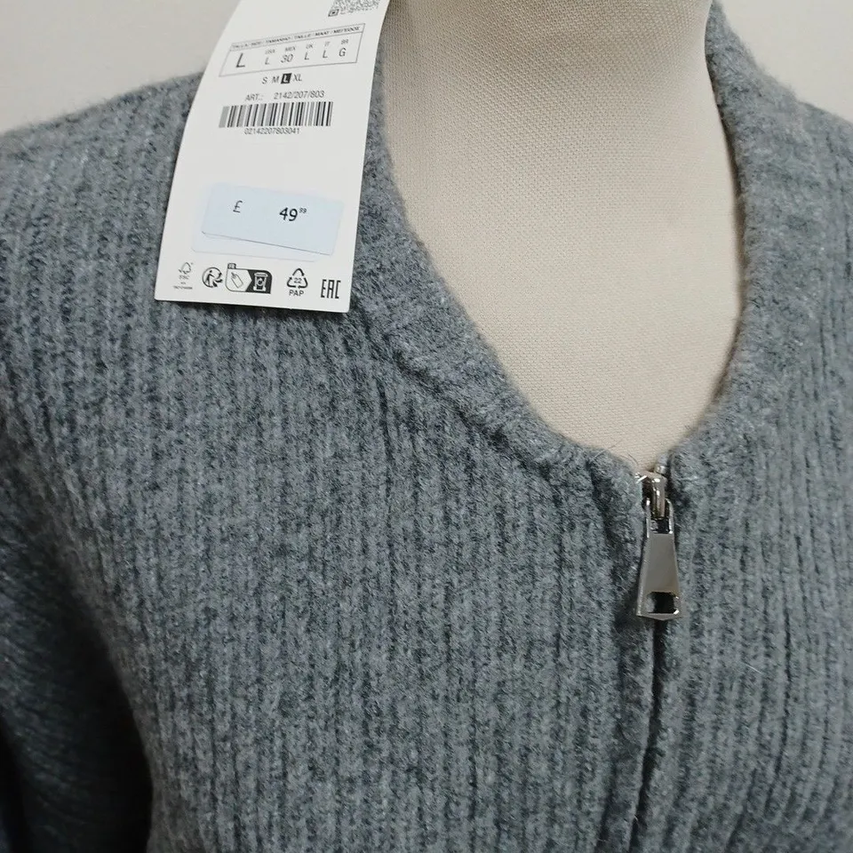 ZARA GREY ZIP THROUGH JUMPER - UK L