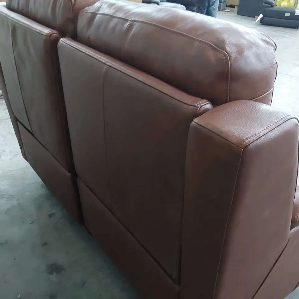 DESIGNER POWER RECLINING TWO SEATER SOFA CHESTNUT LEATHER 