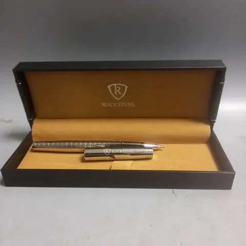 BOXED SET OF 2 RUCKSTUHL LUXURY BALLPOINT PENS IN SILVER