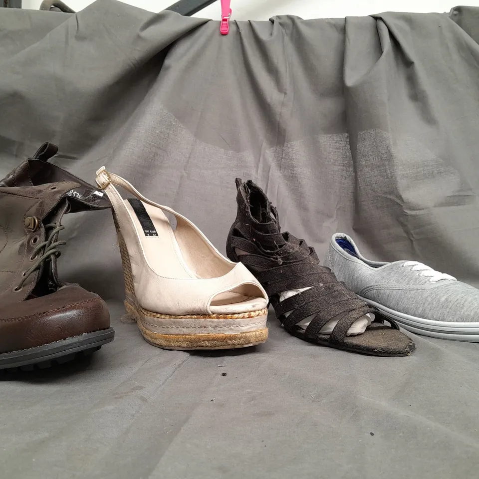 BOX OF APPROX 15 ASSORTED SHOES IN VARIOUS COLOURS & SIZES 