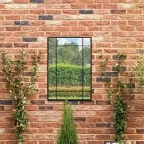 BRAND NEW HOMESDIRECT365 GENESTRA MODERN BLACK GARDEN WALL MIRROR  -100×70CM