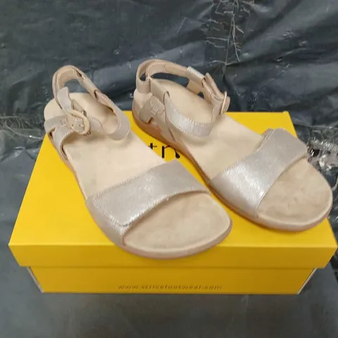 BOXED PAIR OF STRIVE SILVER BREEZE SANDALS - UK SIZE 7