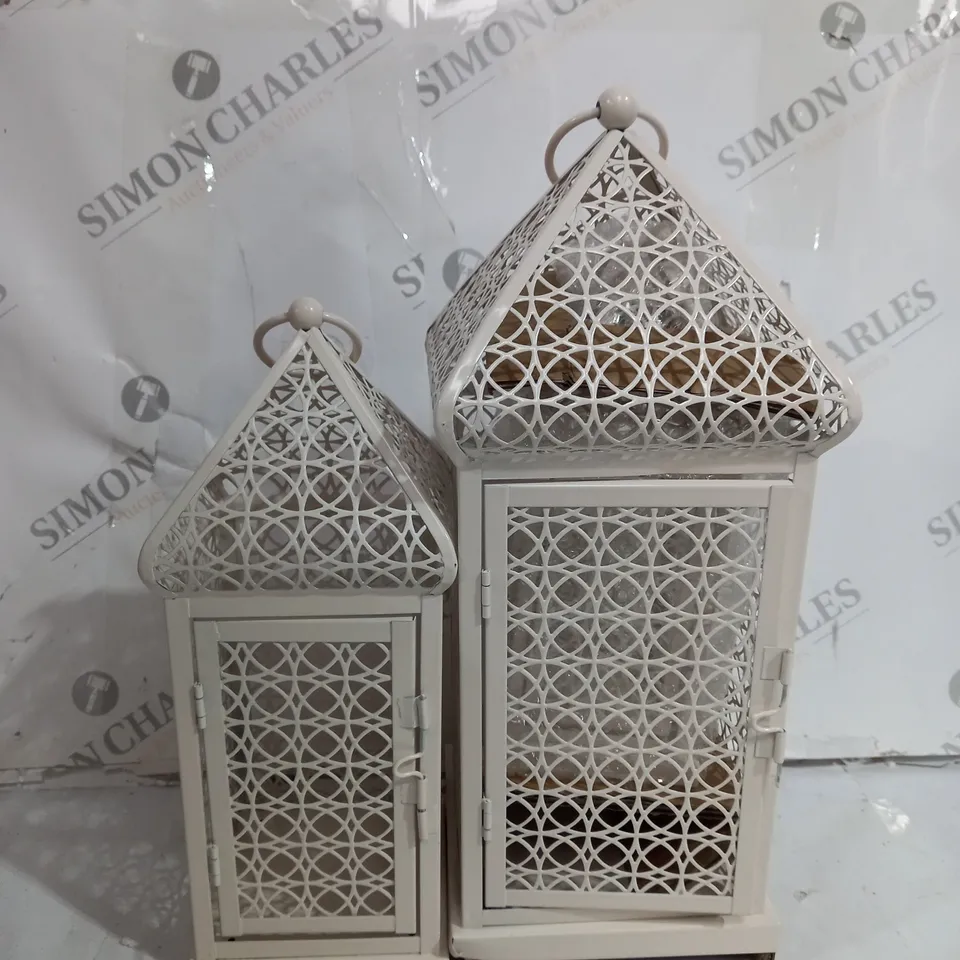 ALISON CORK SET OF 3 X INDOOR/ OUTDOOR FRETWORK METAL LANTERNS 