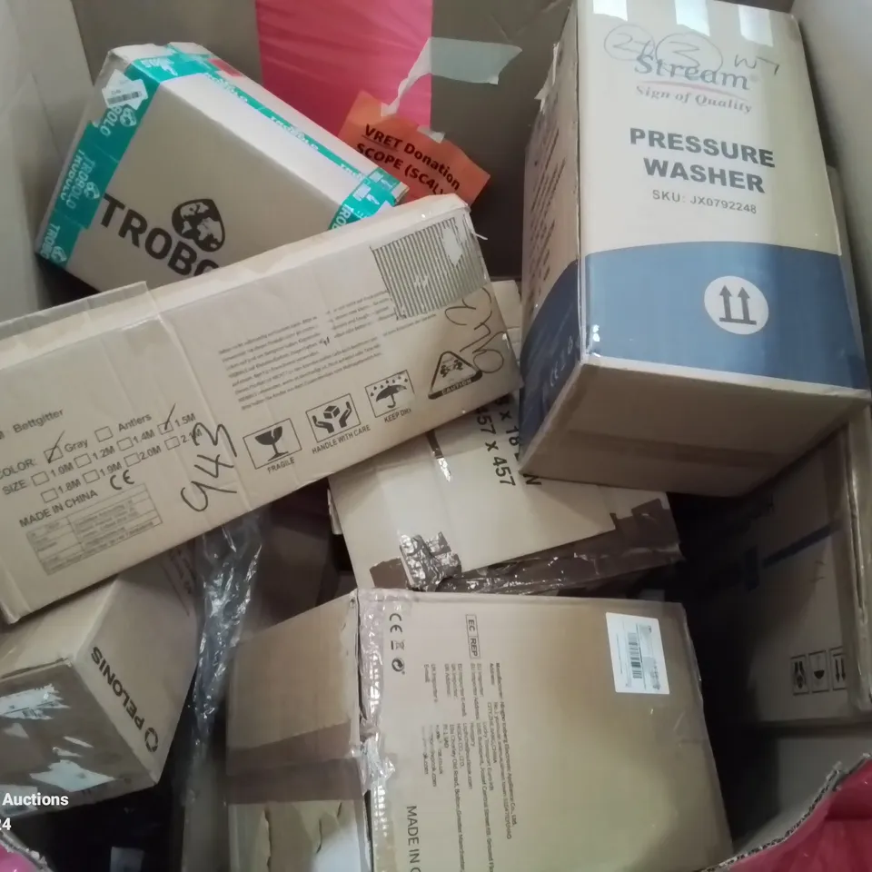 PALLET CONTAINING VARIOUS ITEMS TO INCLUDE PRESSURE WASHER, ELECTRIC COOL BOX ETC. 