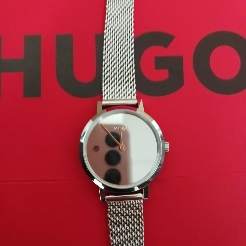 HUGO CHERISH SILVER DIAL STAINLESS STEEL MESH BRACELET WATCH RRP £119