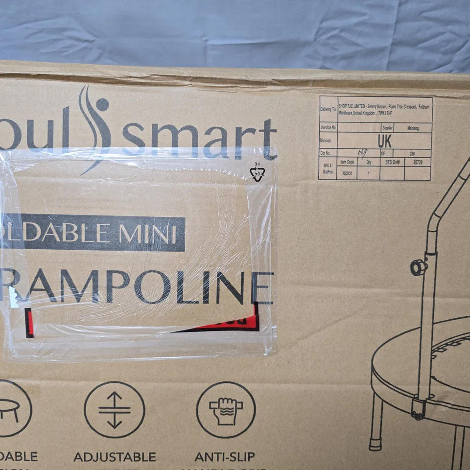 SOUL SMART FOLDABLE MINI TRAMPOLINE WITH ADJUSTABLE SAFETY HANDLE