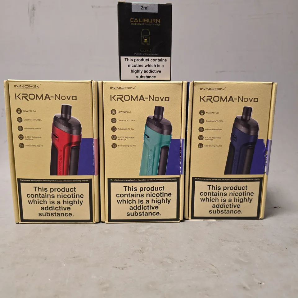 BOX OF APPROXIMATELY 15 ASSORTED E-CIGARETTES PRODUCTS TO INCLUDE - INNOKIN KORMA-NOVA , CALIBURN 