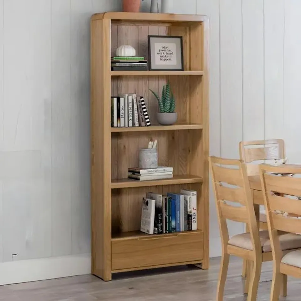 BOXED CURVE OAK TALL BOOKCASE