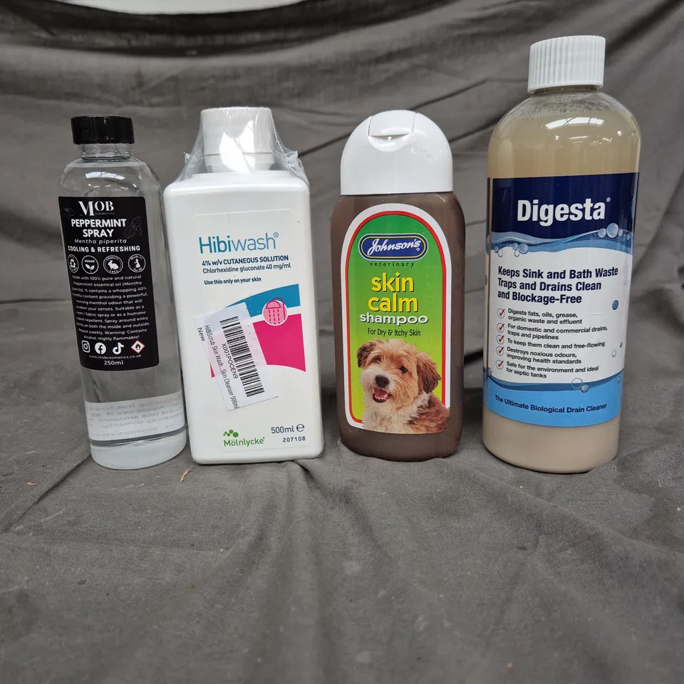 APPROXIMATELY 20 HOUSEHOLD LIQUIDS ITEMS TO INCLUDE - JOHNSON'S DOG SHAMPOO, HIBIWASH AND DIGESTA DRAIN CLEANER