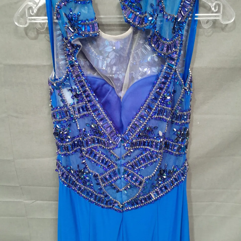 EMBELLISHED BLUE SLEEVELESS OCCASIONAL DRESS - 6
