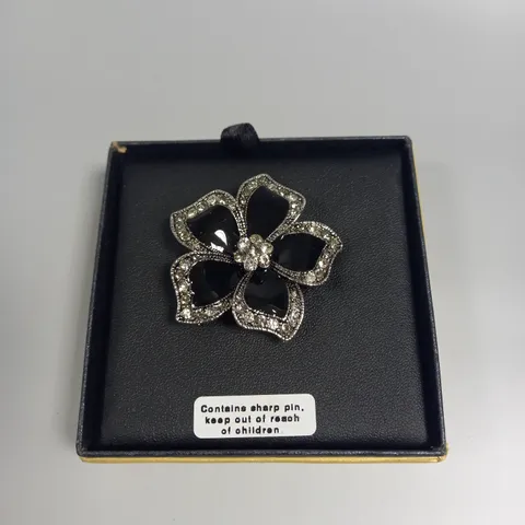 BOXED LAUREN LEE LONDON BLACK PETAL FLOWER BROACH