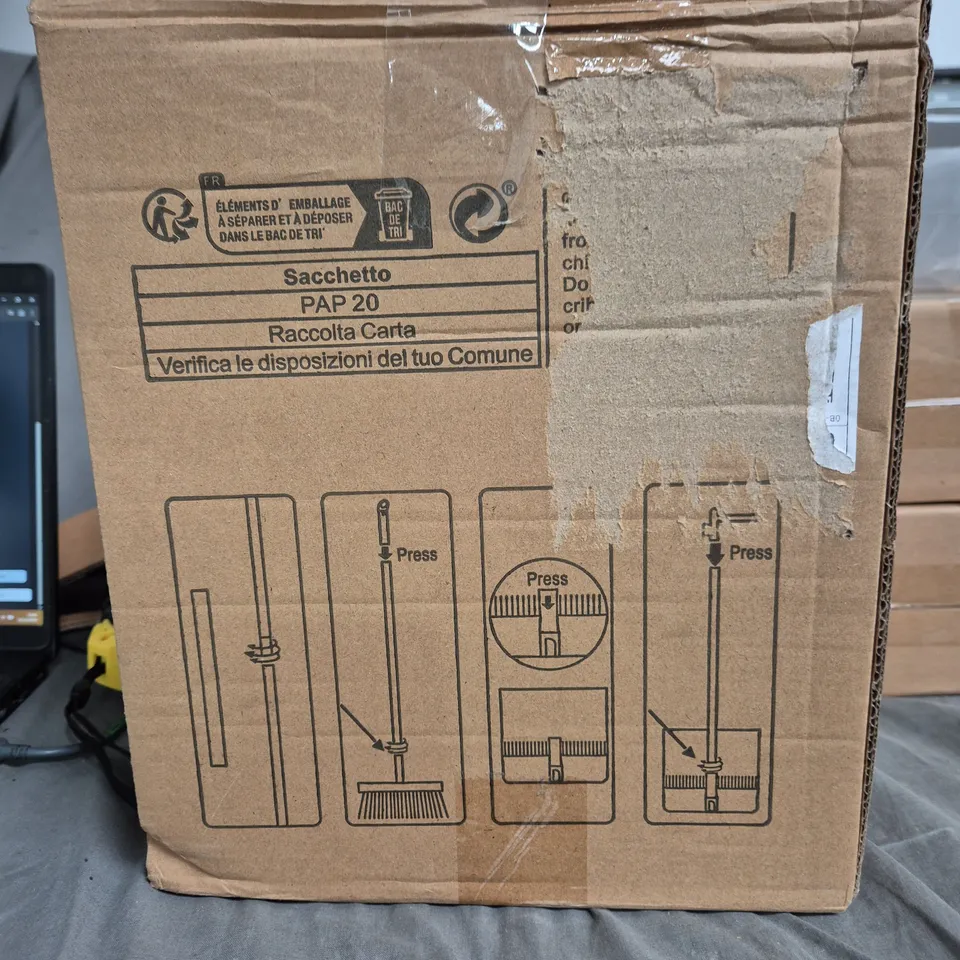 BLUE DUSTPAN & BROOM SET WITH CHROME EXTENSION POLES AND BRUSH