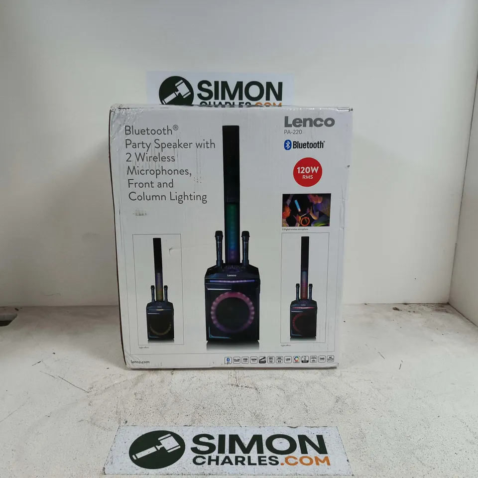 BOXED LENCO BLUETOOTH PARTY SPEAKER WITH WIRELESS MICROPHONES - PA-220