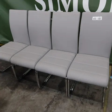 SET OF FOUR UPHOLSTERED DINING CHAIRS GREY PU ON CHROME FRAMES