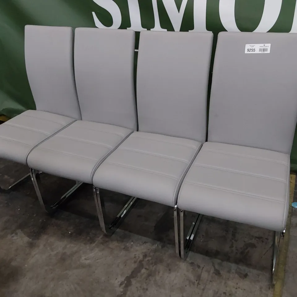 SET OF FOUR UPHOLSTERED DINING CHAIRS GREY PU ON CHROME FRAMES 