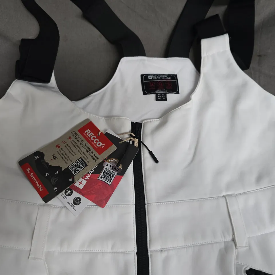 MOUNTAIN WAREHOUSE ROCCO BIB FRONT WOMENS SKI PANTS IN WHITE - UK 14