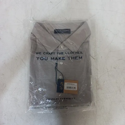 CHARLES TYRWHITT LINEN POLO SHIRT – SILVER GREY, SHORT SLEEVE, LARGE