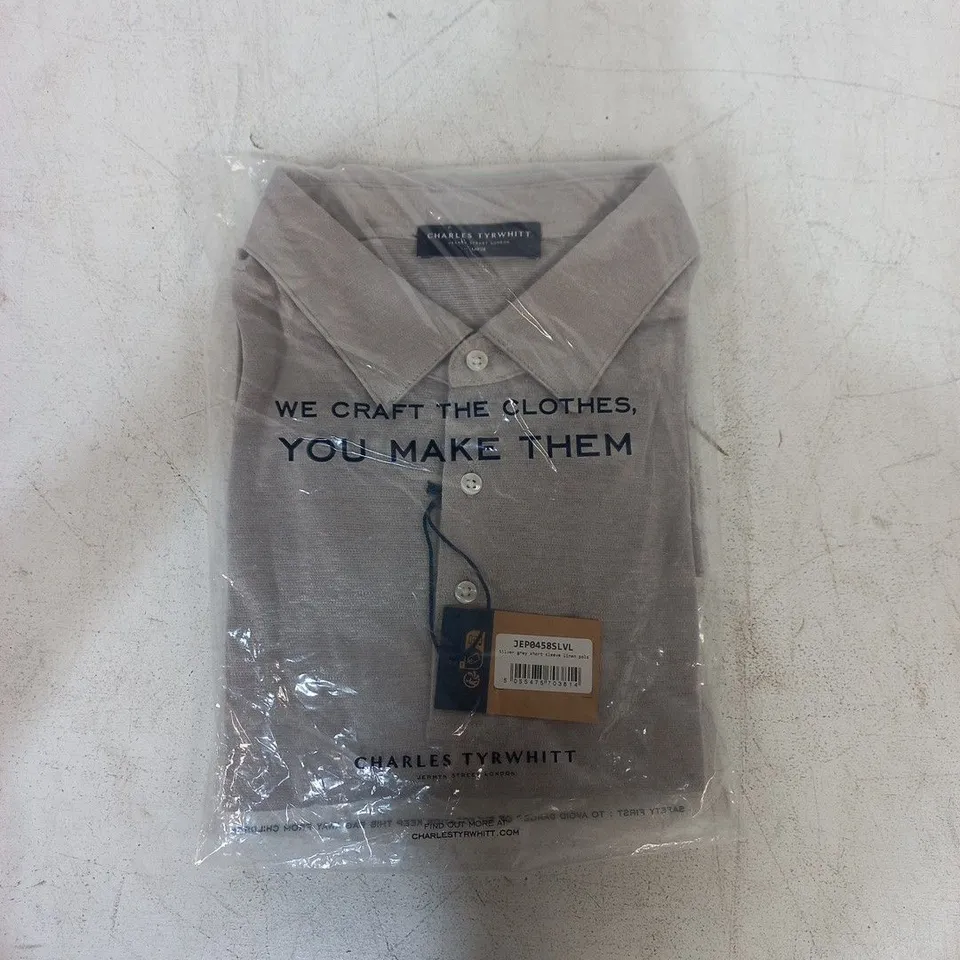 CHARLES TYRWHITT LINEN POLO SHIRT – SILVER GREY, SHORT SLEEVE, LARGE