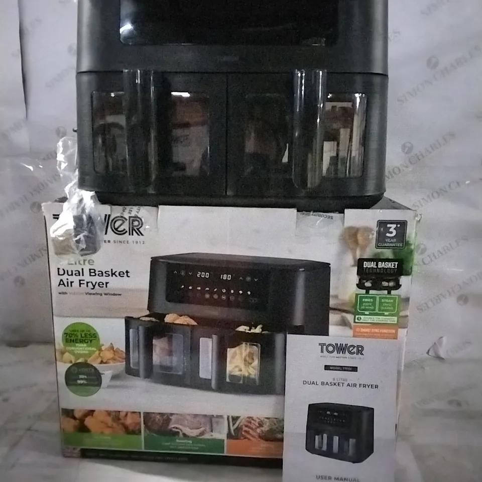 BOXED TOWER 8 LITRE DUAL BASKET AIR FRYER 