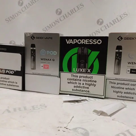 APPROXIMATELY 20 BOXED E-CIGARETTES TO INCLUDE VOOPOO ARGUS PRO , GEEKVAPE WENAX Q , VAPORESSO LUXE X , ETC