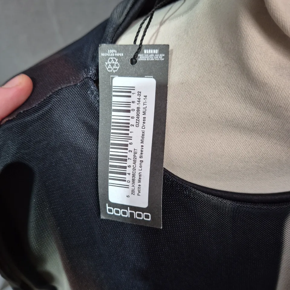 BOOHOO WOMEN’S ABSTRACT STRIPE MIDI DRESS – LONG SLEEVE UK 14