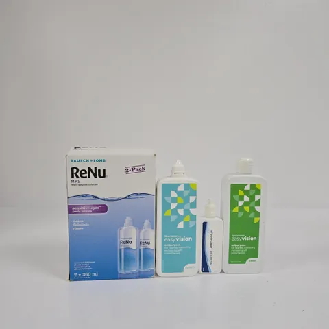 TOTE OF APPROXIMATELY 10 ASSORTED ITEMS INCLUDING BAUSCH + LOMB RENU MULTI-PURPOSE SOLUTION 2-PAK, SPECSAVERS EASY VISION 240ML AND SPECSAVERS EASY VISION 250ML