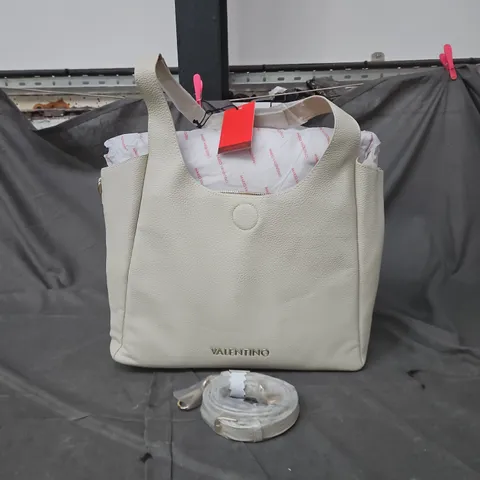 VALENTINO BEIGE PEBBLED LEATHER TOTE BAG WITH REMOVABLE STRAP