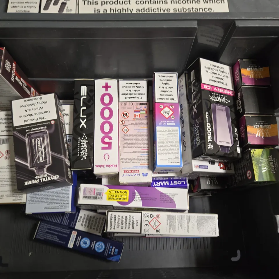 APPROXIMATELY 35 ASSORTED E-CIGARETTE PRODUCTS TO INCLUDE - IVG AND CROWN BAR