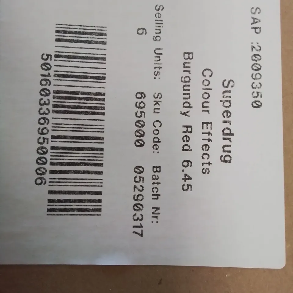 TEN BOXES OF 6 SUPERDRUG COLOUR ENHANCING SHAMPOO BURGENDY RED 6.45 100ml (TOTAL 60 BOTTLES)