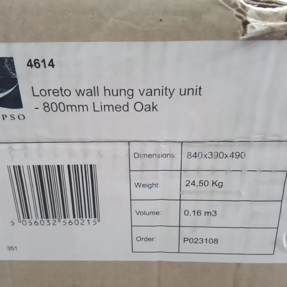 BOXED AS NEW CALYPSO LORETO WALL HUNG VANITY UNIT - 800MM IN LIMED OAK