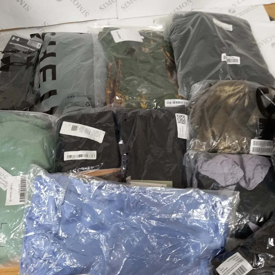 LARGE QUANTITY OF ASSORTED CLOTHING ITEMS TO INCLUDE SHEIN, UNDER ARMOUR AND PRETTYLITTLETHING