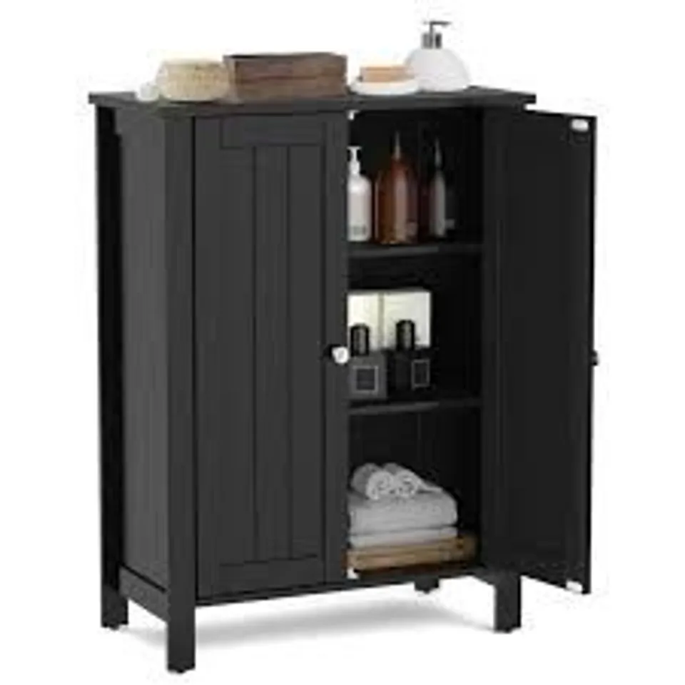 BOXED COSTWAY 2 DOOR BLACK ADJUSTABLE SHELF FREE STANDING FLOOR CABINET