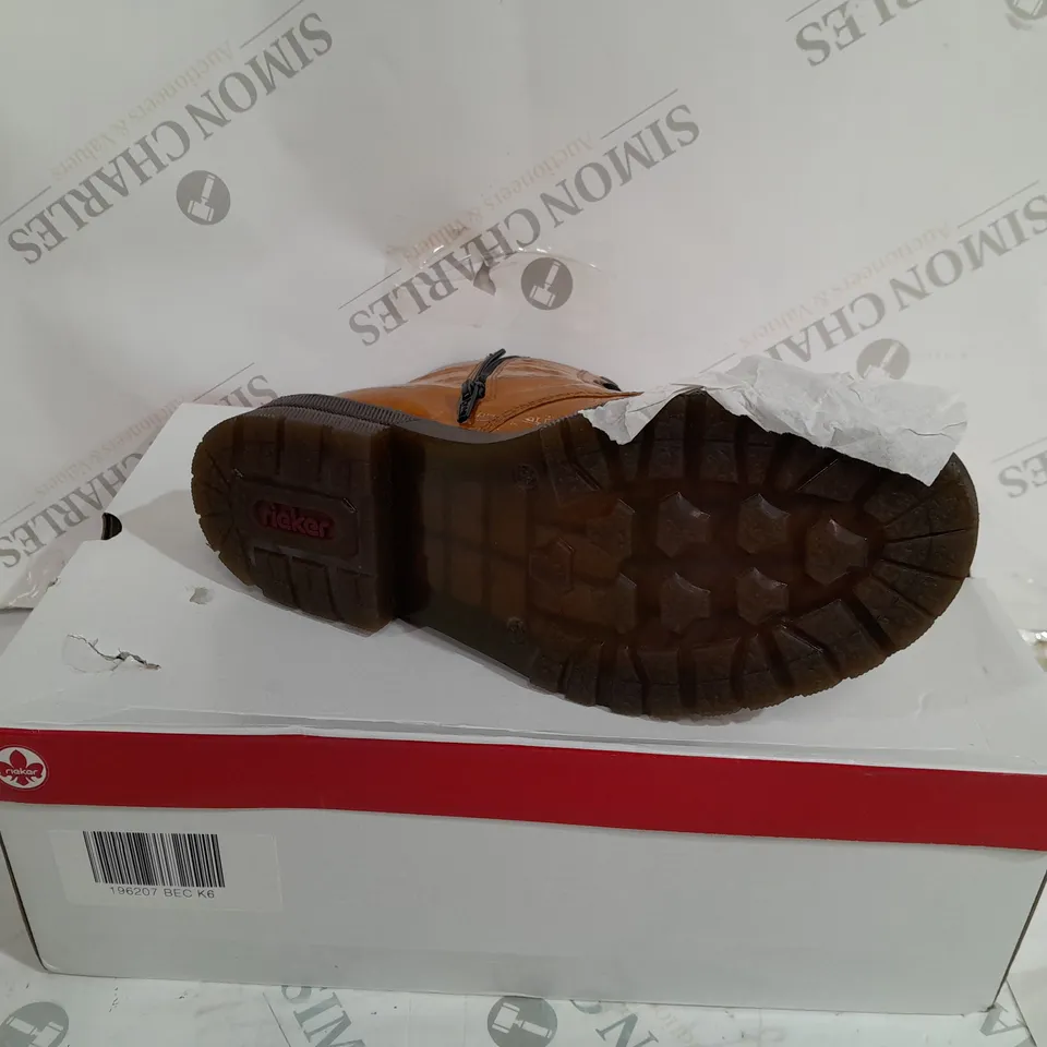 BOXED RIEKER LACE ANKLE BOOTS SIZE 6 OCHRE
