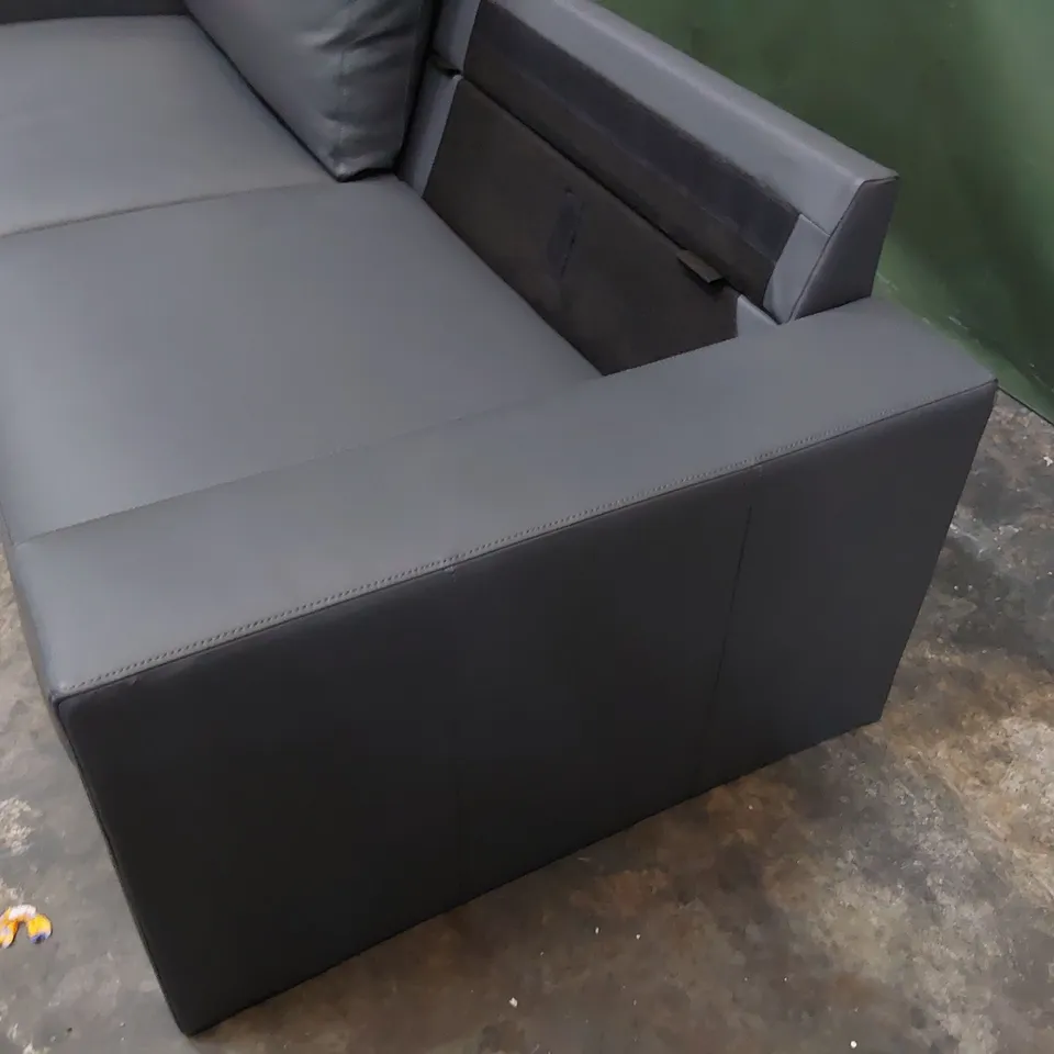 DESIGNER THREE SEATER SOFA GREY LEATHER 