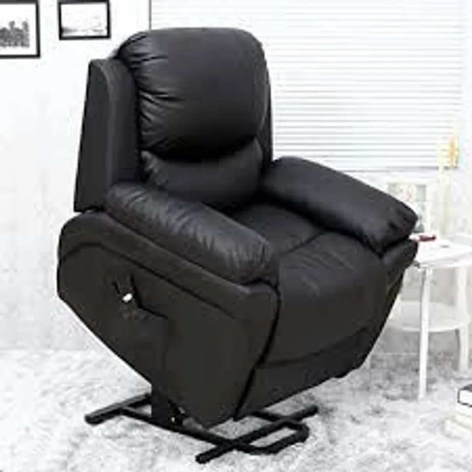 BOXED OAKFORD BLACK LEATHER POWER RECLINING EASY CHAIR (2 BOXES) RRP £439.99