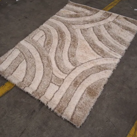 PATTERNED SHAGGY RUG – BEIGE & BROWN APPROXIMATELY 120×170CM
