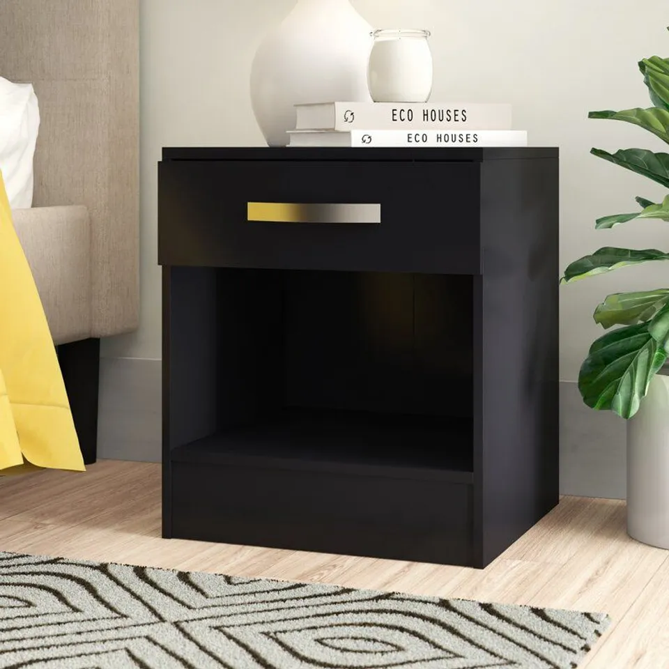 BOXED ARKADIJ 1 DRAWER BEDSIDE TABLE - BLACK