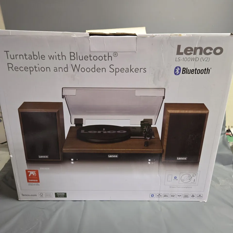 LENCO LS-100WD TURNTABLE WITH BLUETOOTH RECEPTION AND WOODEN SPEAKERS