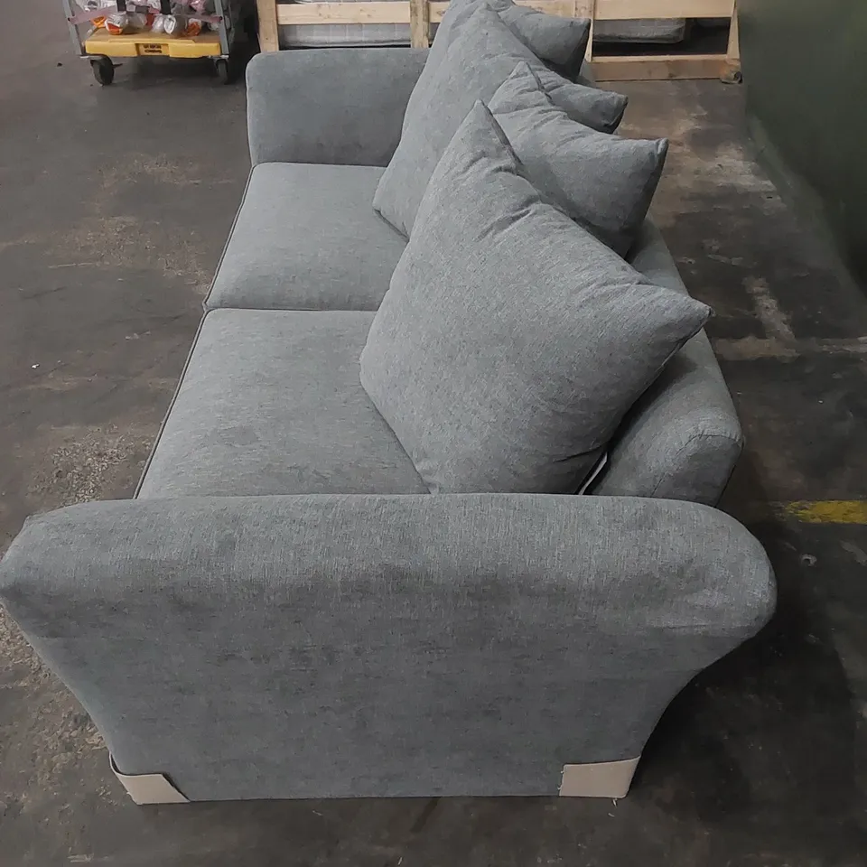 DESIGNER 3 SEATER FABRIC UPHOLSTERED SOFA - GREY