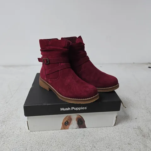 HUSH PUPPIES MANDY WATER RESISTANT SUEDE BOOT RED SIZE 4 BOXED