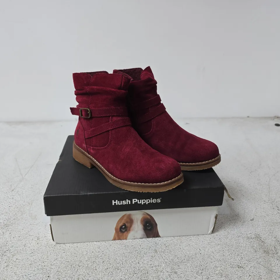 HUSH PUPPIES MANDY WATER RESISTANT SUEDE BOOT RED SIZE 4 BOXED