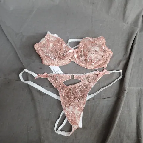EDGE O' BEYOND LUCY IVORY THONG & BRA SET – PINK LACE, SIZE 3-4 (SET OF 2)
