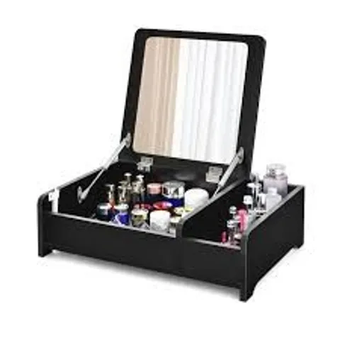 BOXED COSTWAY 2-IN-1 VANITY DRESSER W/ FLIP-TOP MIRROR TABLETOP STORAGE BOX MAKEUP LAPTOP - BLACK (1 BOX)