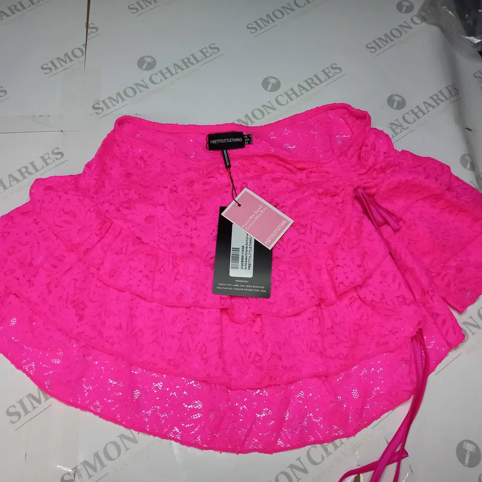 PRETTYLITTLETHING HOT PINK FRILL HEM MINI SKIRT - SIZE 10
