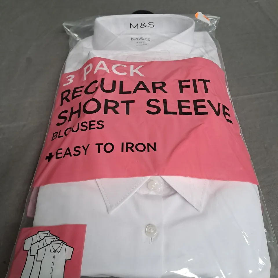 SEALED M&S 3 PACK REGULAR FIT SHORT SLEEVE BLOUSES - 15-16 YEAR