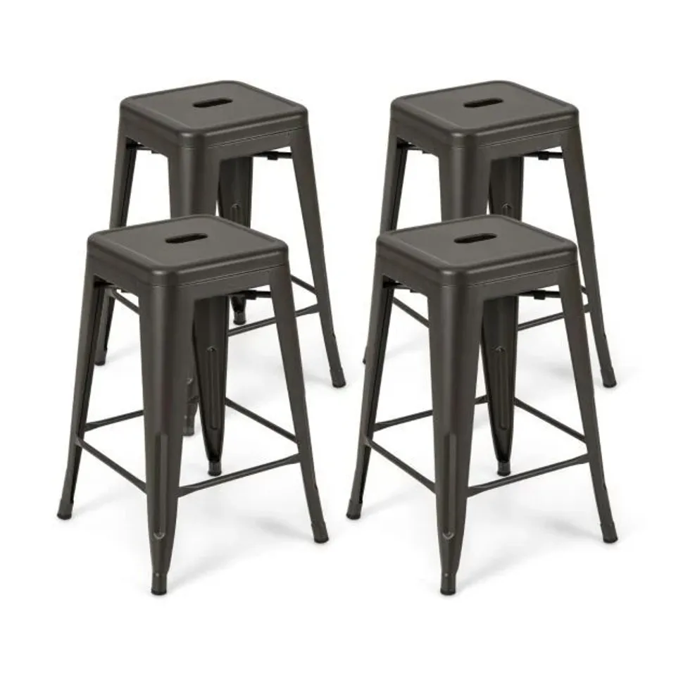 BOXED SET OF 4 METAL NESTING BAR STOOL WITH HANDING HOLE FOR HOME KITCHEN