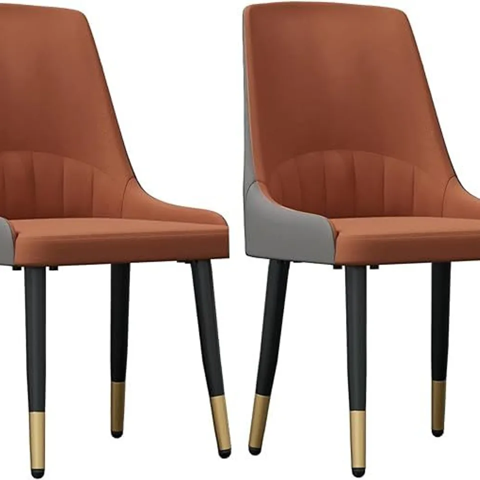 BOXED LEATHER DINING CHAIRS SET OF 2 UPHOLSTERED DINING CHAIR FAUX LEATHER ELEGANT AND STYLISH ERGONOMICS THICK SEAT HIGH BACK, ORANGE & GREY