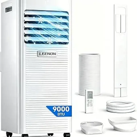 BOXED LEENON AIR CONDITIONING UNIT 9000 BTU PORTABLE AIR CONDITIONER, POWERFUL 4-IN-1 AC CONDITIONERS DEHUMIDIFIER FAN & SLEEP MODE, AIRCON UNIT WITH 24H TIMER, REMOTE CONTROL, EXHAUST HOSE INSTALL KI